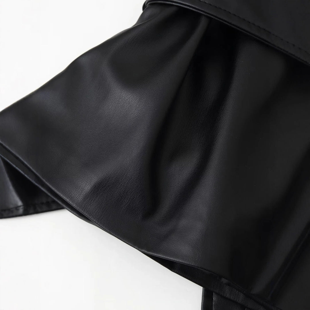 Damen nan taillierte Kunstlederjacke mit Bindegürtel, Hemdkragen und verdeckter Knopfleiste Echo Archiv