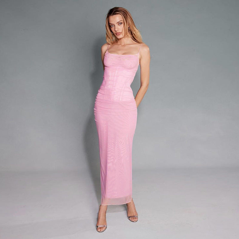 Damen Figurumspielendes Maxikleid mit eleganter Raffungen und Spaghetti-Trägern Echo Archiv
