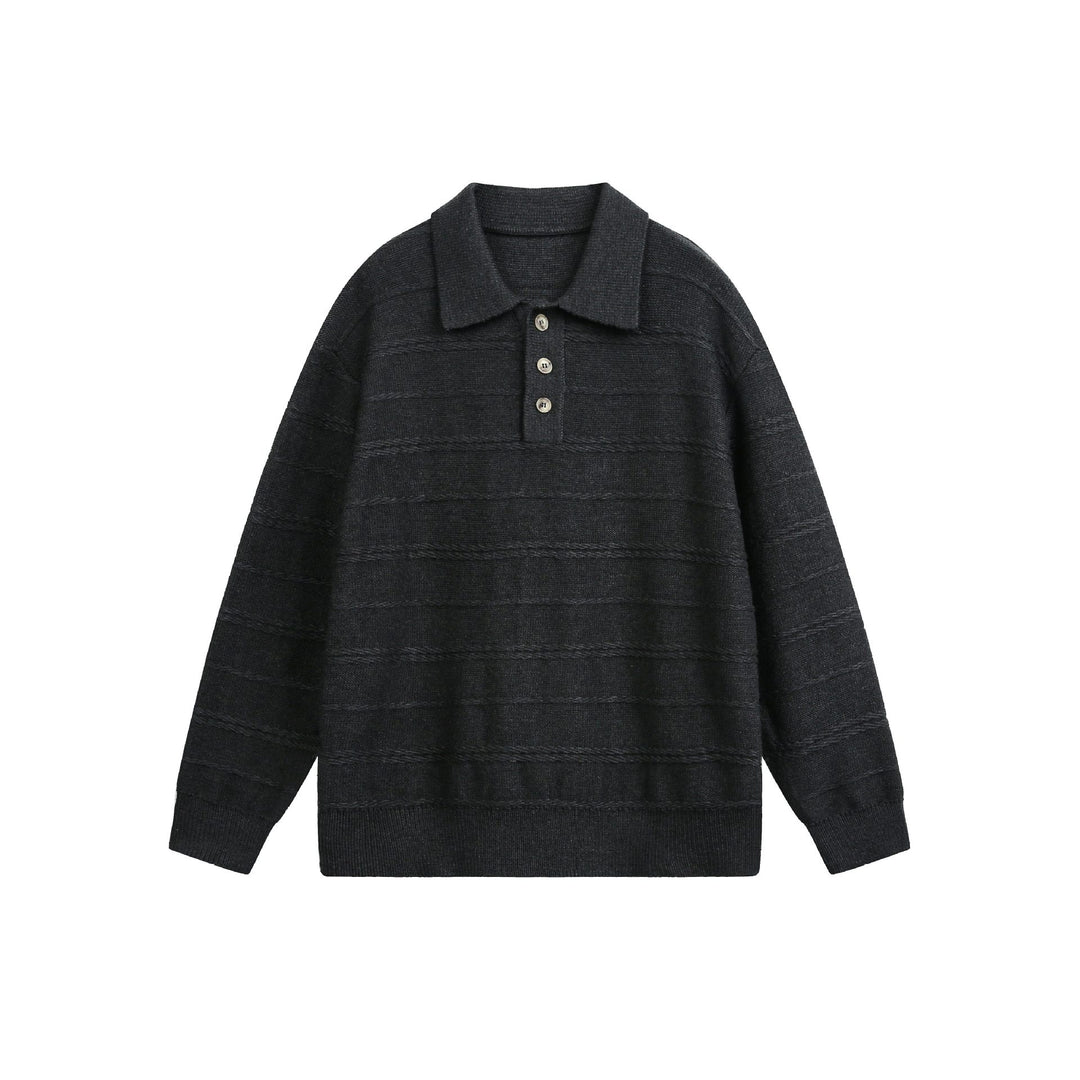 Unisex Strick-Polo mit Strukturstreifen und drei-Knopf-Leiste Echoarchiv