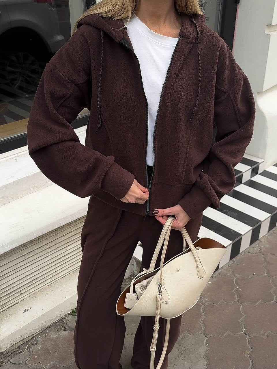 Damen Bequemer Fleece-Hoodie und Couchhose Echo Archiv