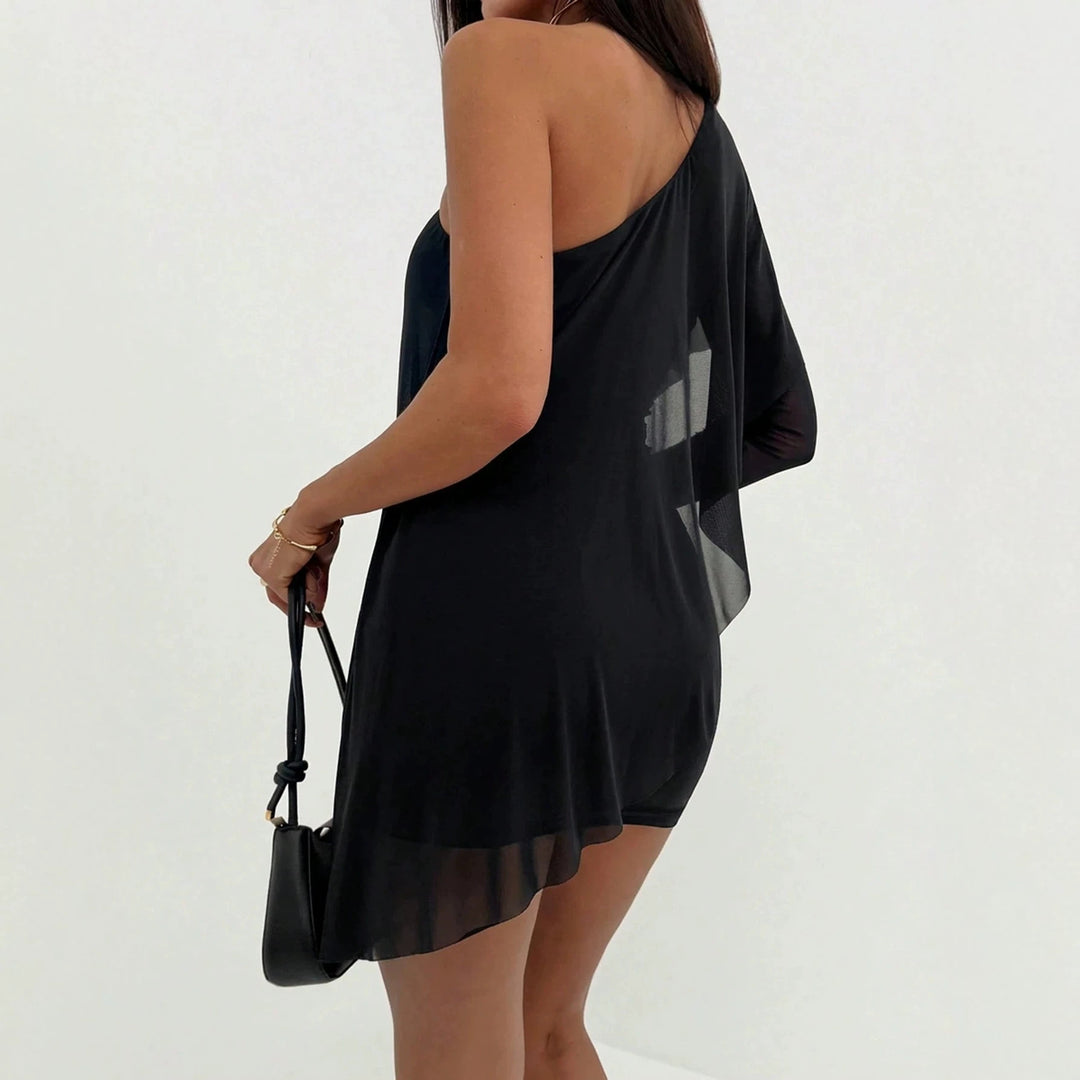 Damen nan asymmetrisches schulterfreies Minikleid mit Drapierung und gerafftem Rock Echo Archiv