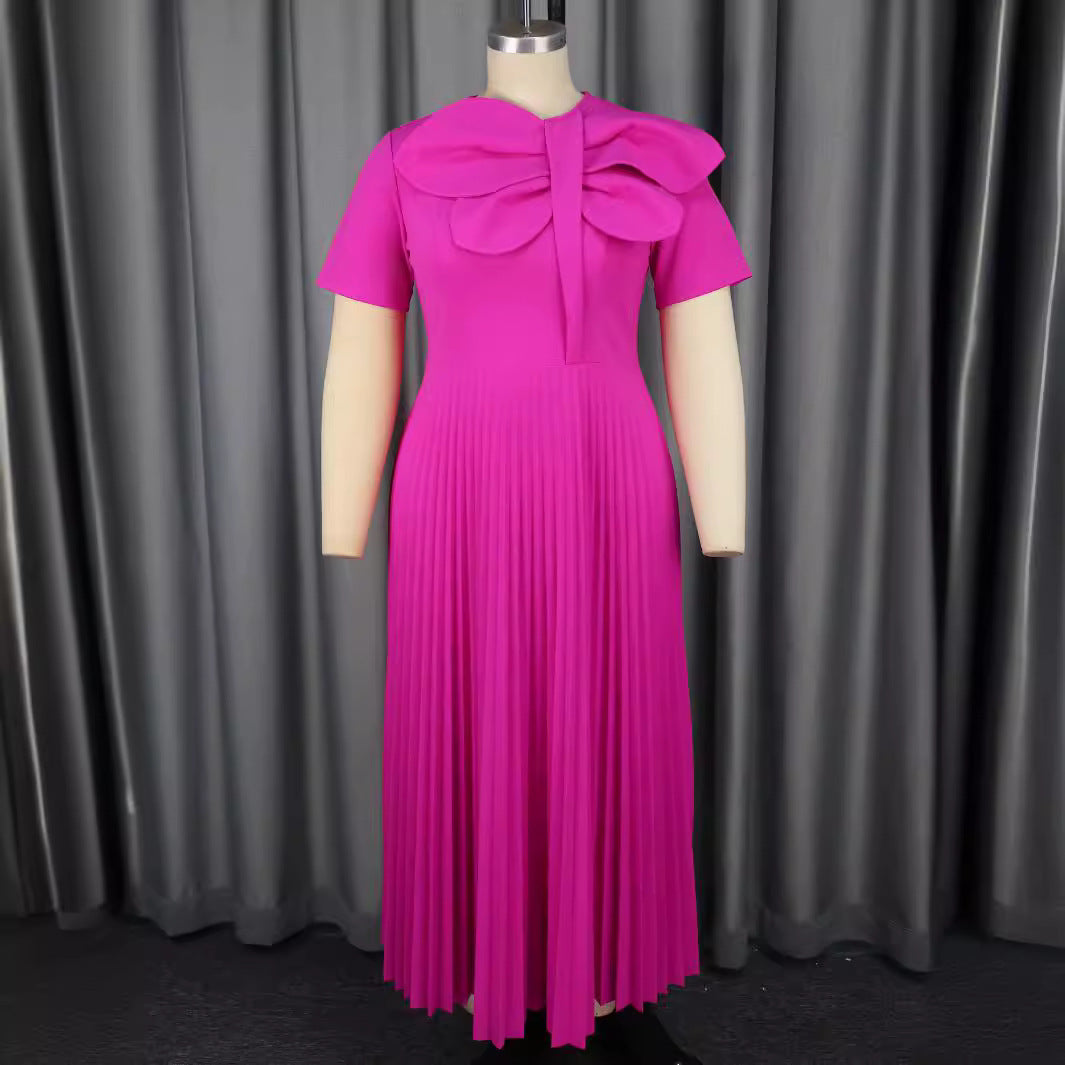 Damen plissiertes Maxikleid mit voluminösem Schleifenkragen Echo Archiv