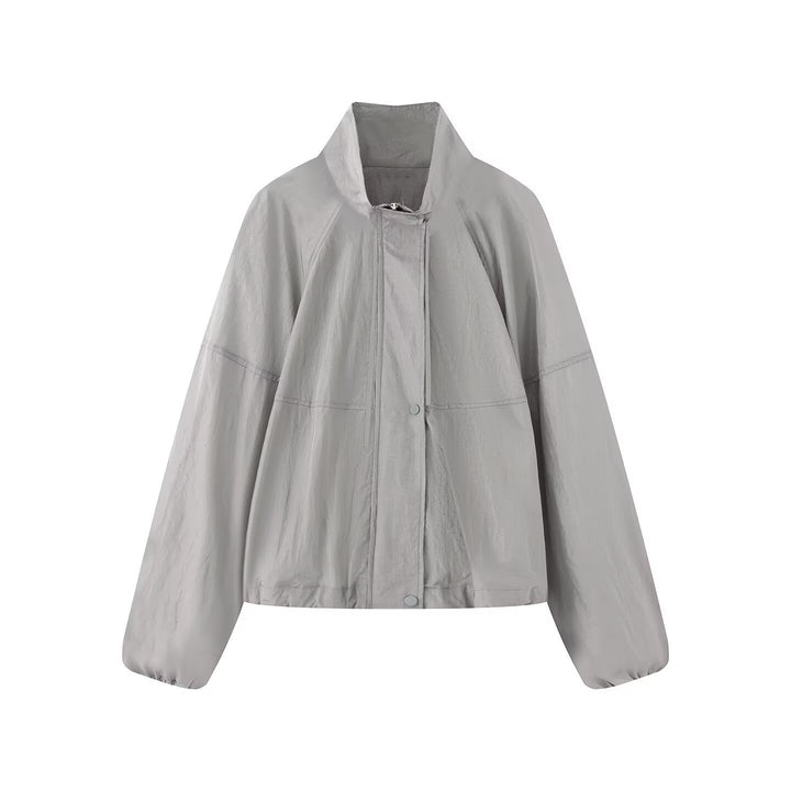 Damen Leichte Oversize-Blousonjacke aus Nylon mit Stehkragen, Kordelzug und Druckknopfverschluss Echo Archiv