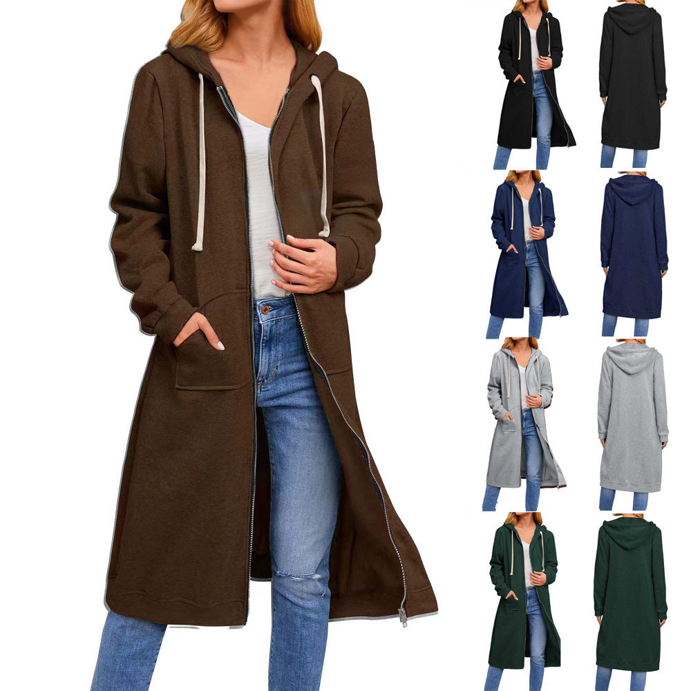 Damen lange Kapuzenjacke mit Reißverschluss und praktischen Taschen Echoarchiv