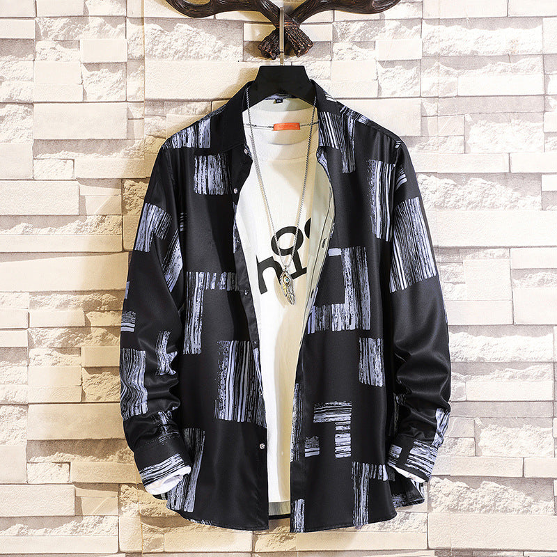 Herren nan langärmliges Hemd mit offenem Reverskragen, kontrastivem Blumenprint und lässiger Regular-Fit Silhouette Echo Archiv