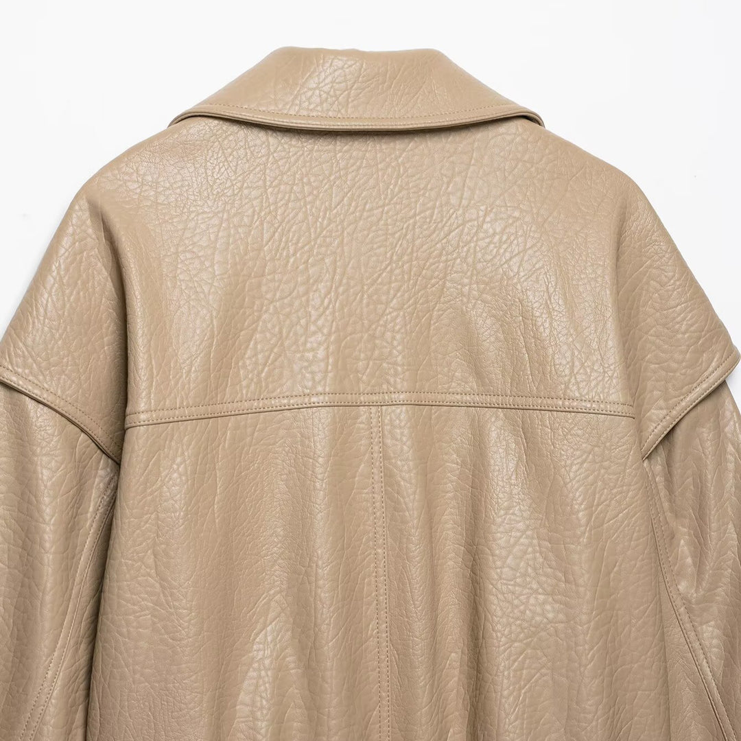 Damen Kurz geschnittene Kunstlederjacke im Oversized-Trenchstil Echoarchiv