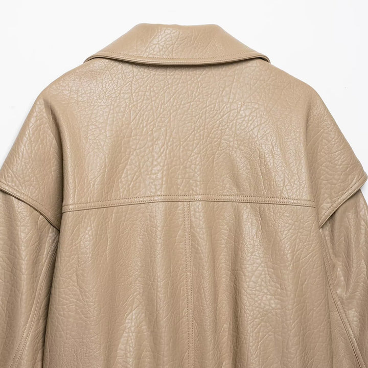 Damen Kurz geschnittene Kunstlederjacke im Oversized-Trenchstil Echoarchiv