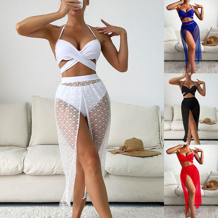 Damen Bikiniset mit elegantem Wickeldesign und transparenter Überrock Echo Archiv