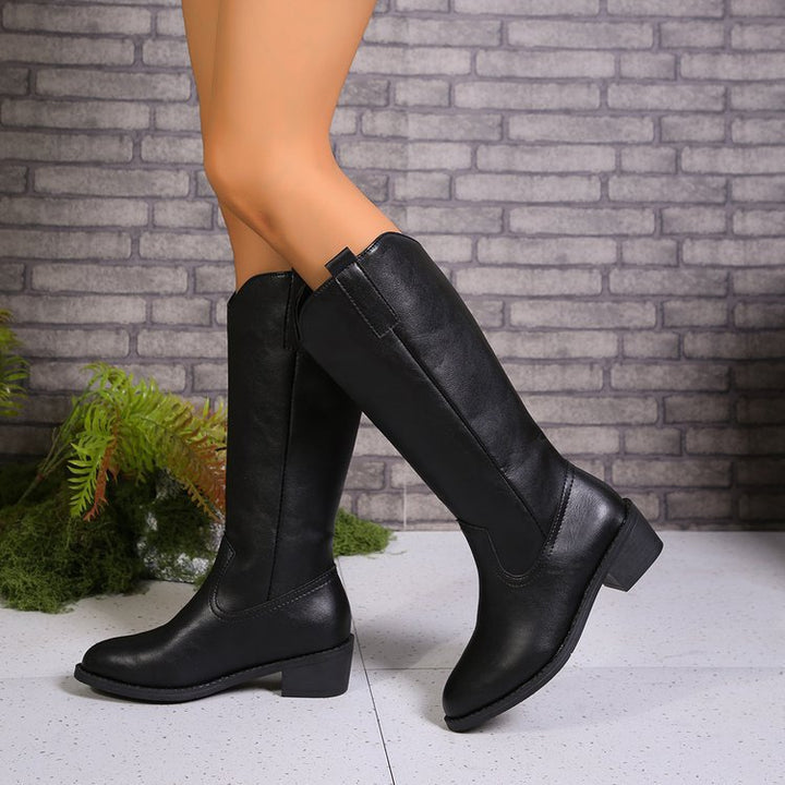 Damen Kniehohe Western‑Stiefel mit mittlerem Blockabsatz und seitlichem Reißverschluss Echo Archiv