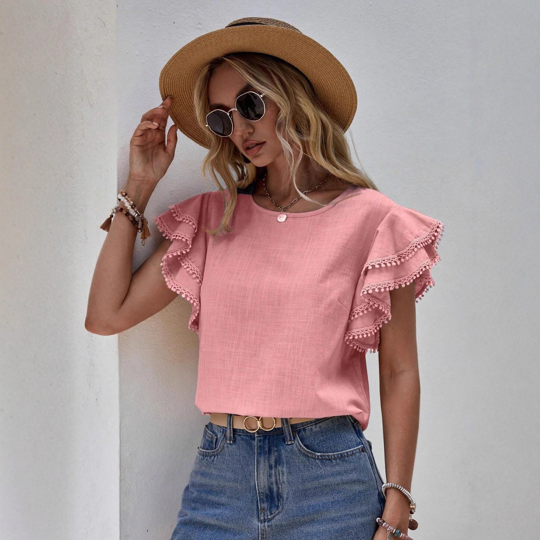 Damen Bluse mit Volantärmeln und Pompon-Spitzenbesatz Echo Archiv