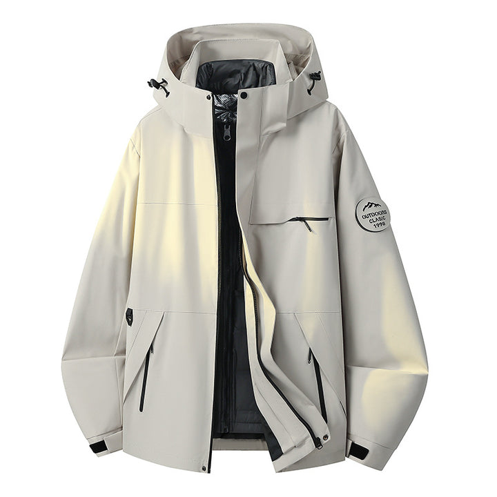 Herren Wetterfeste dreilagige Hardshelljacke mit verstellbarer Kapuze, verschweißten Nähten & Multifunktionstaschen Echoarchiv