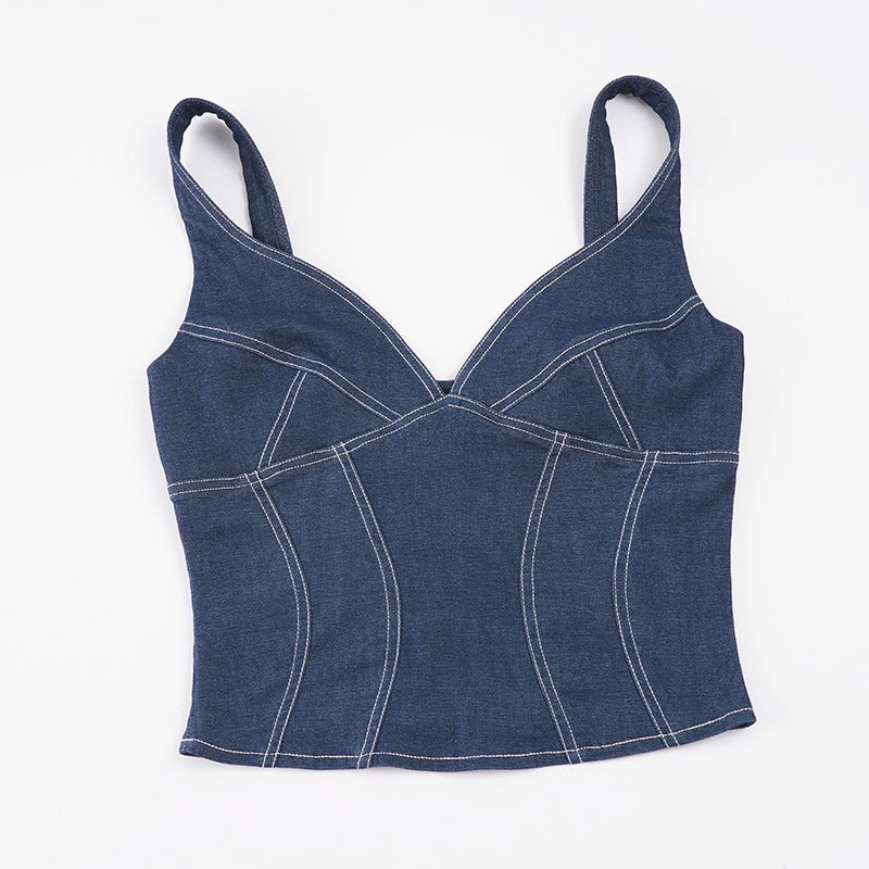 Damen Denim Crop-Top mit modischem Schnitt und verstellbaren Trägern Echo Archiv