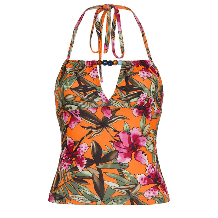 Damen Haltertop mit floralem Design und elegantem Bindeband Echo Archiv