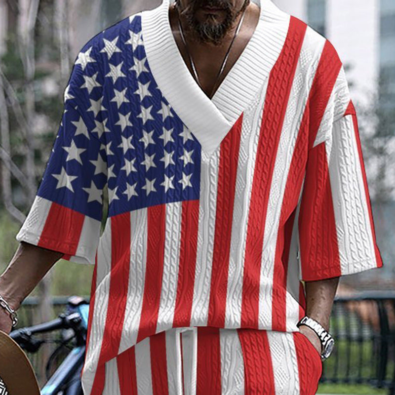 Herren lässiges Oberteil mit amerikanischem Flaggenmuster und modernem Schnitt Echoarchiv