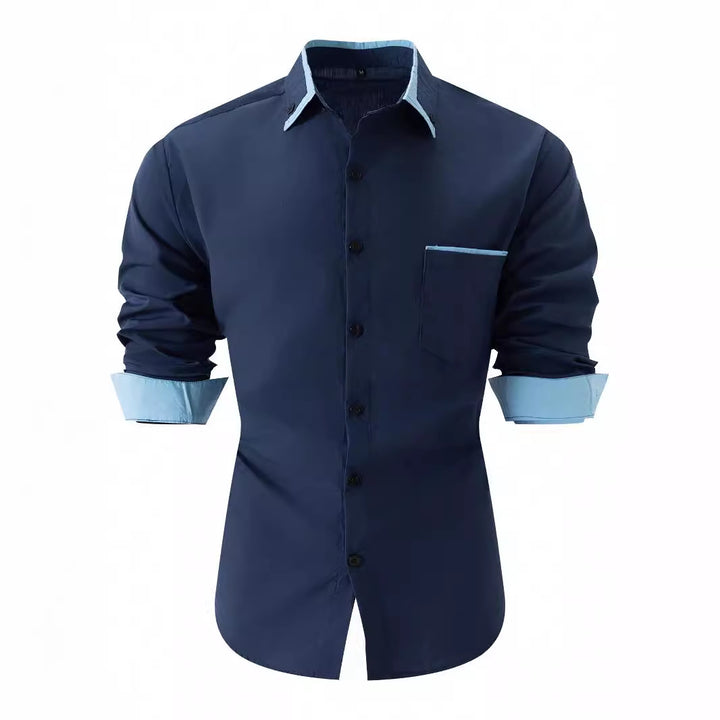 Herren elegantes Langarmhemd mit Kontrastdetails Echoarchiv