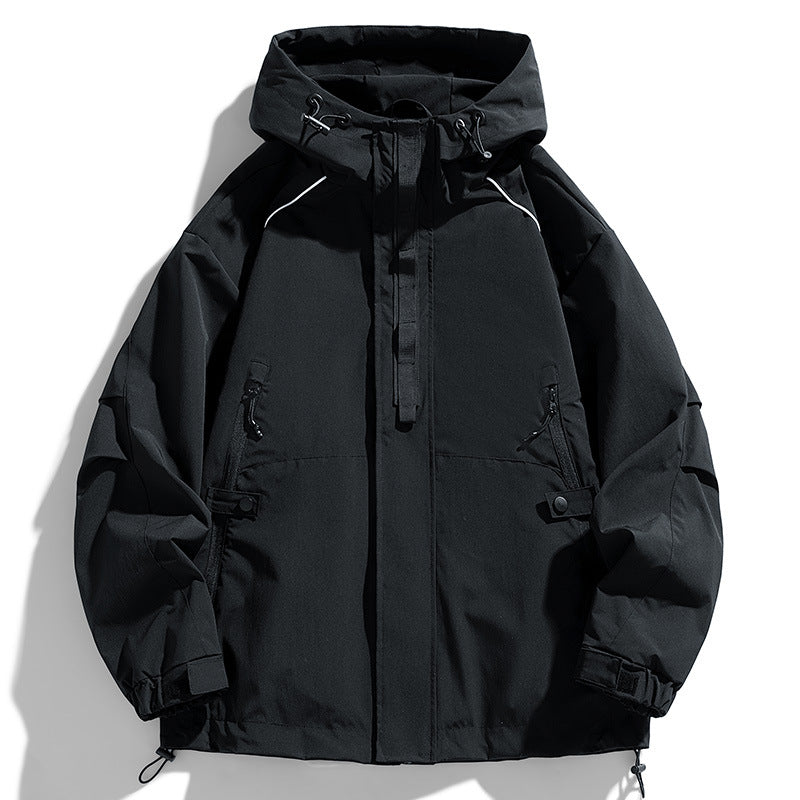 Unisex Leichte zweifarbige Wind- und Regenjacke mit Kapuze, Kordelzug und Reißverschlusstaschen Echoarchiv