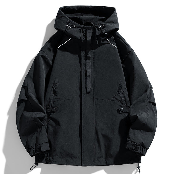 Unisex Leichte zweifarbige Wind- und Regenjacke mit Kapuze, Kordelzug und Reißverschlusstaschen Echoarchiv