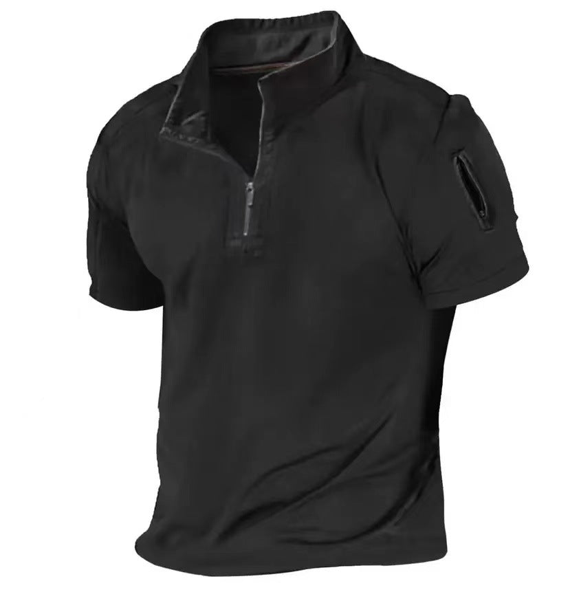 Herren Kurzarmshirt mit kreativem Stehkragen und praktischer Reißverschlusstasche Echoarchiv