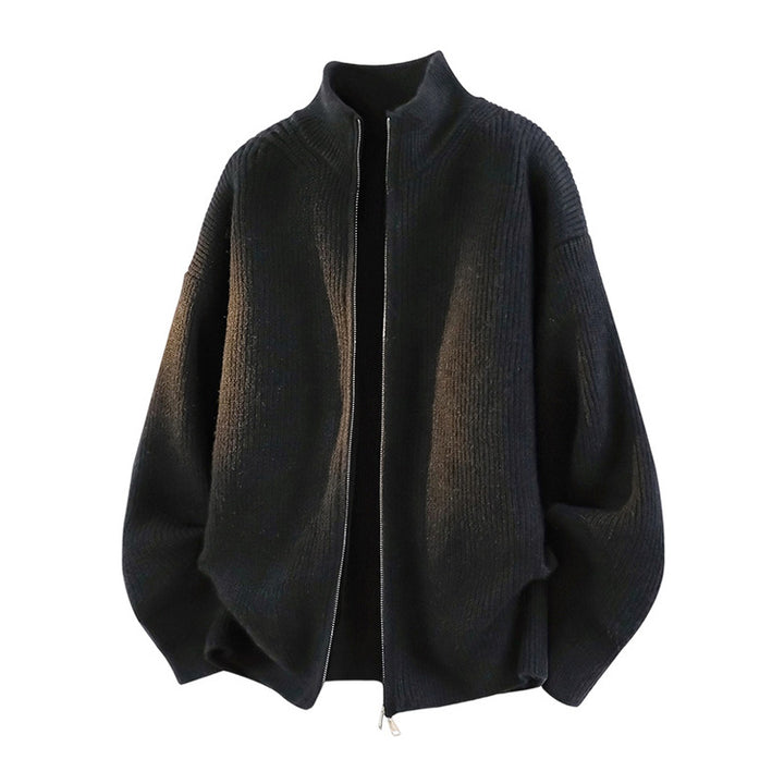 Damen Oversized Strickjacke mit hohem Kragen und Reißverschluss Echoarchiv