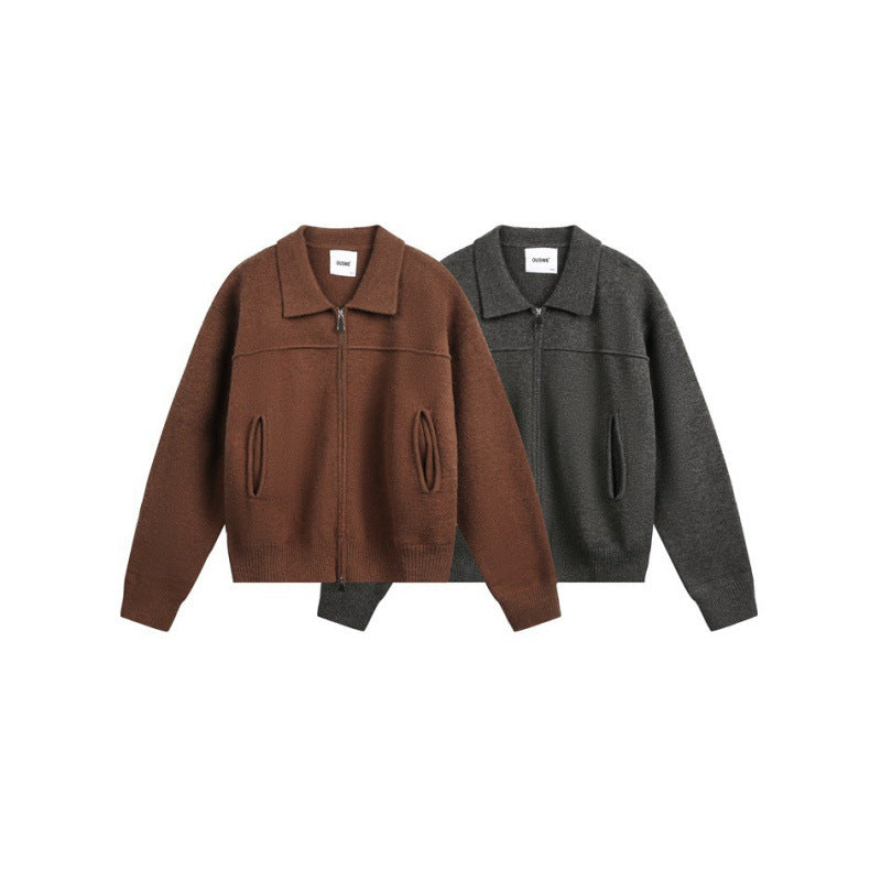 Herren Gestrickte Zipjacke mit Hemdkragen, Rippbündchen und verdeckten Eingrifftaschen Echo Archiv