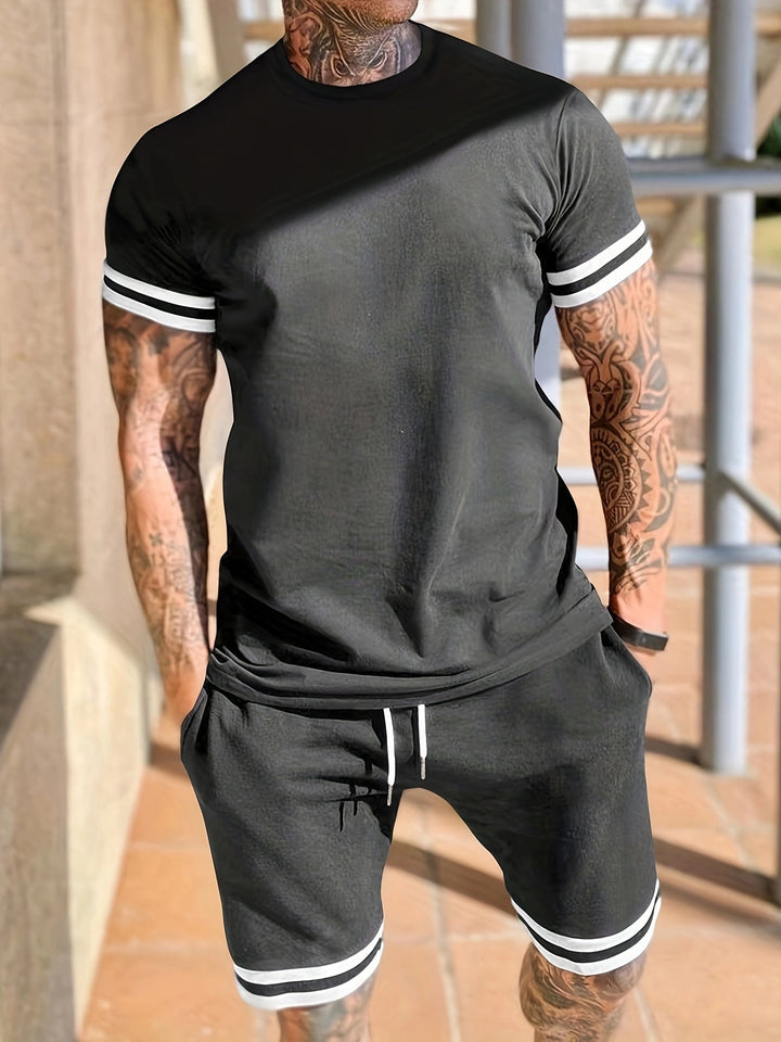 Herren nan sportliches Lounge-Set aus hochwertiger Baumwollmischung mit körpernahem Kurzarmshirt und Kordel-Shorts mit kontrastierenden Bündchen Echo Archiv
