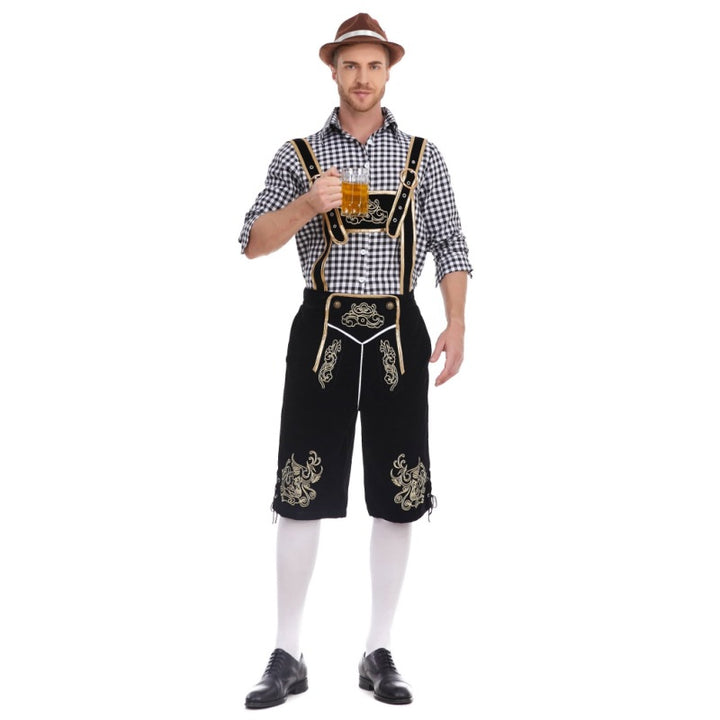 Herren nan Filzoptik-Lederhose knielang mit barocker Stickerei, verstellbaren Trägern und Dekornieten Echo Archiv
