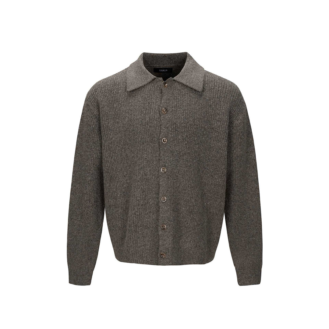 Herren Strukturiertes Strickcardigan mit Hemdkragen und durchgehender Knopfleiste Echoarchiv