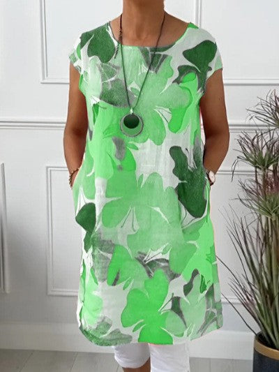 Damen nan luftiges Tunika-Midikleid aus Leinenmix mit Aquarellblütenprint und Seitentaschen Echo Archiv