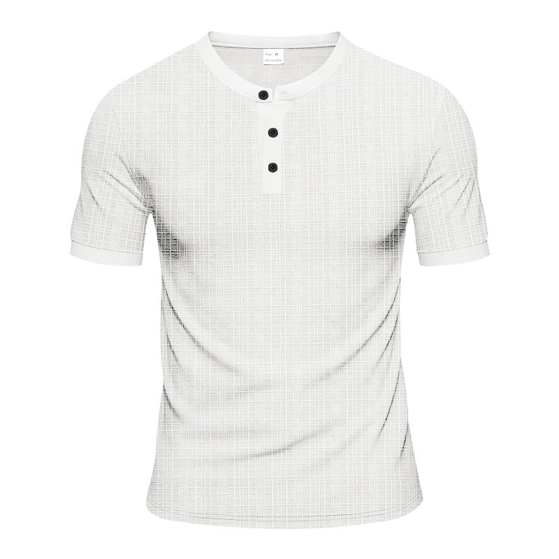 Herren modisches Kurzarmshirt mit Knopfleiste und strukturiertem Muster Echoarchiv