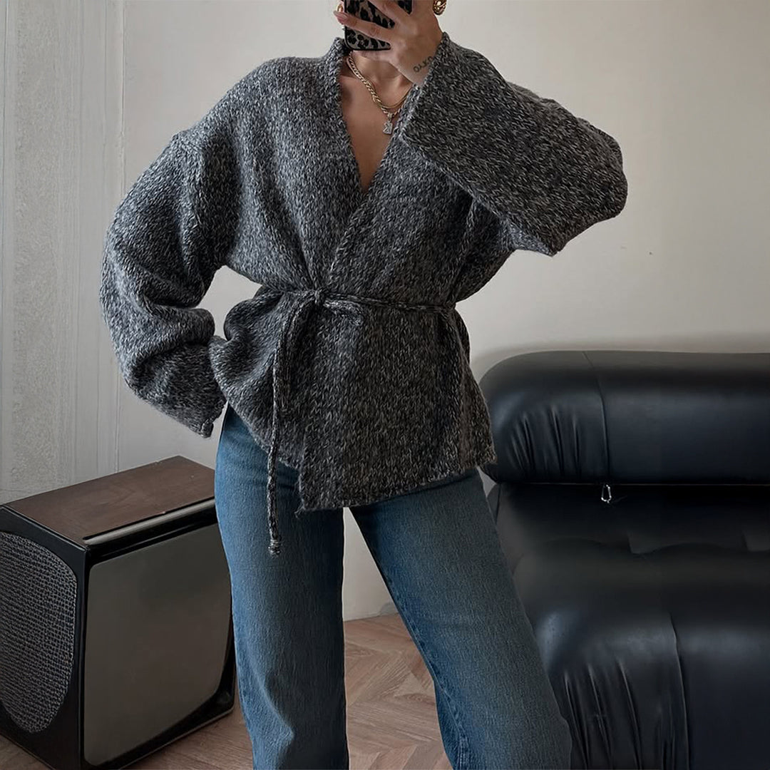 Damen nan oversize Bouclé-Strickjacke mit Taillengürtel und Kimonoärmeln Echo Archiv