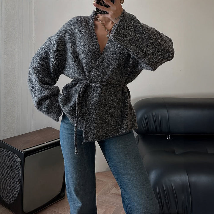 Damen nan oversize Bouclé-Strickjacke mit Taillengürtel und Kimonoärmeln Echo Archiv
