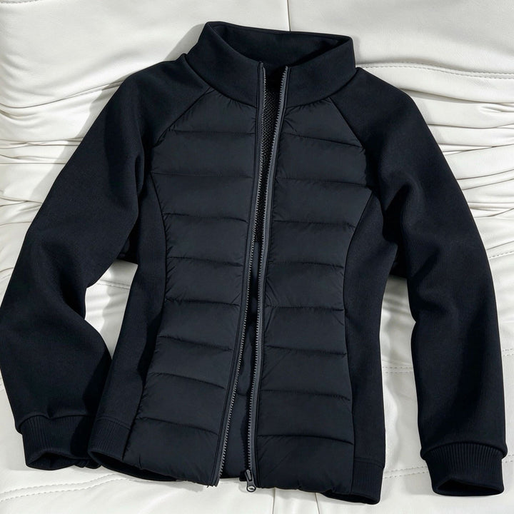 Damen Hybrid-Steppjacke mit wattierter Front, Raglanärmeln und hochschließendem Kragen – Célinea