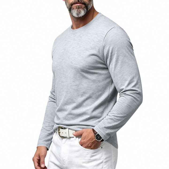Herren Slim-Fit Baumwoll-Langarmshirt mit Rundhalsausschnitt Echoarchiv