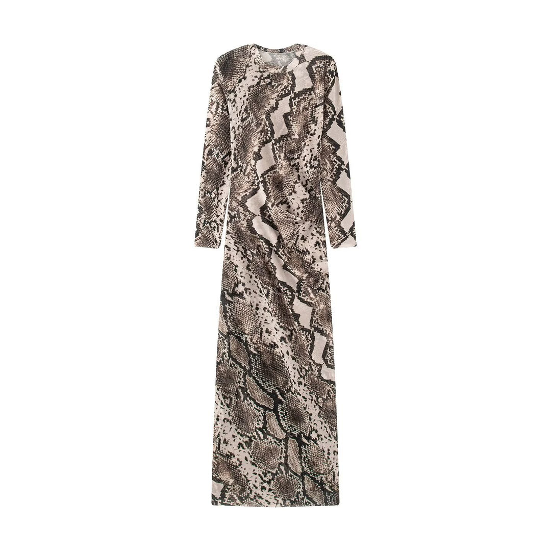 Damen Langes Bodycon-Maxikleid mit Rundhals und Schlangenprint Echo Archiv