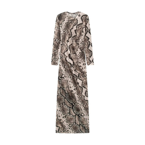 Damen Langes Bodycon-Maxikleid mit Rundhals und Schlangenprint Echo Archiv