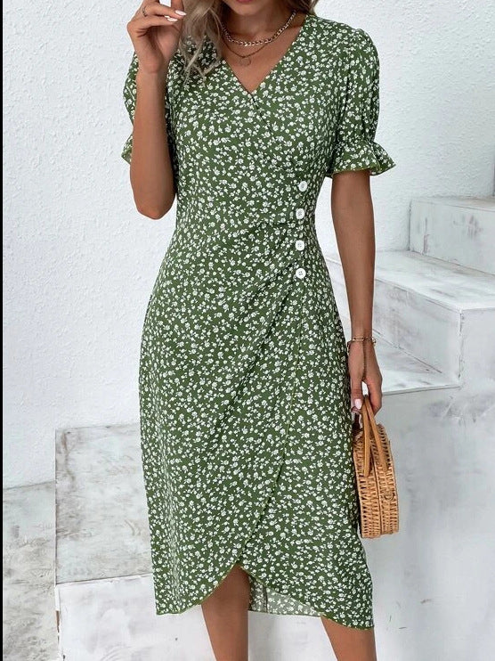 Damen Midikleid mit floralen Mustern und schmeichelndem V-Ausschnitt Echo Archiv