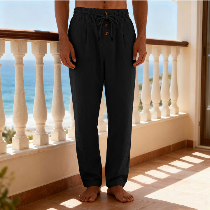 Herren nan leichte Loungehose mit elastischem Kordelbund, Tunnelzug und dekorativer Knopfleiste Echo Archiv