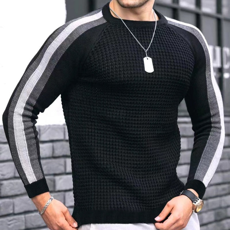 Herren Strukturstrick-Pullover mit Raglanärmeln und Kontraststreifen Echo Archiv
