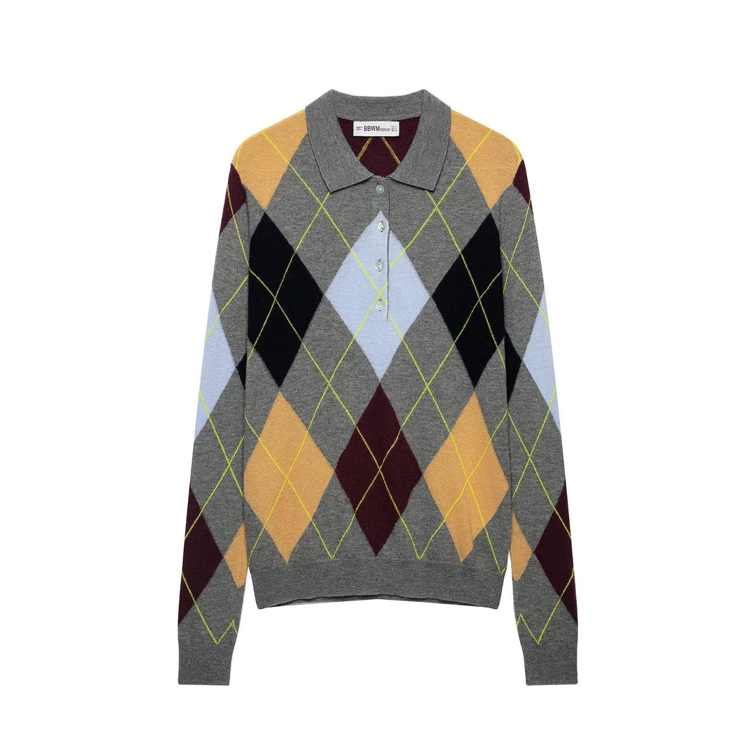 Damen Pullover mit Polokragen und Argyle‑Jacquardmuster Echoarchiv