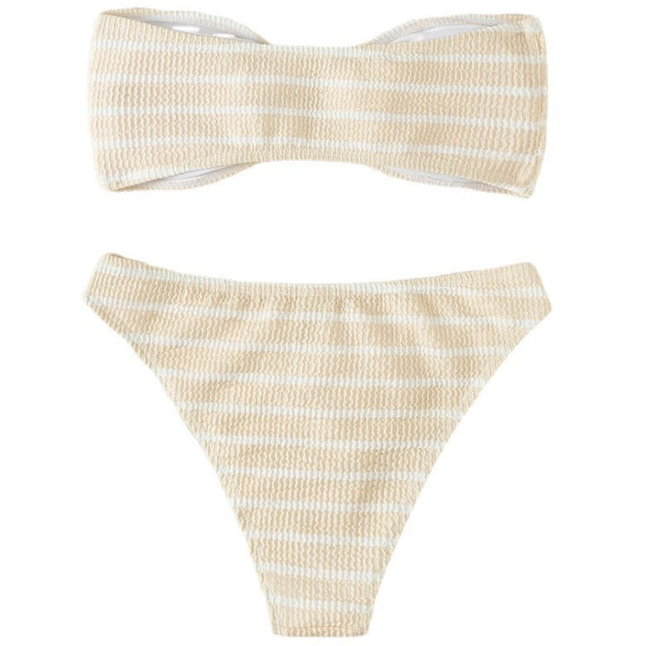 Damen Bandeau-Bikini mit modischem Streifenmuster und dekorativer Schnalle Echo Archiv