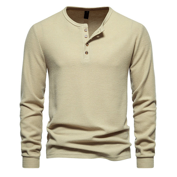 Herren Langarm-Henley-Shirt mit strukturiertem Oberflächenmuster und praktischen Knopfdetails Echoarchiv