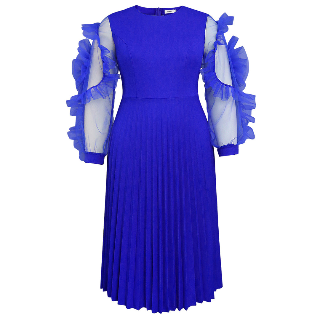 Damen plissiertes Kleid mit voluminösen Tüllärmeln Echo Archiv