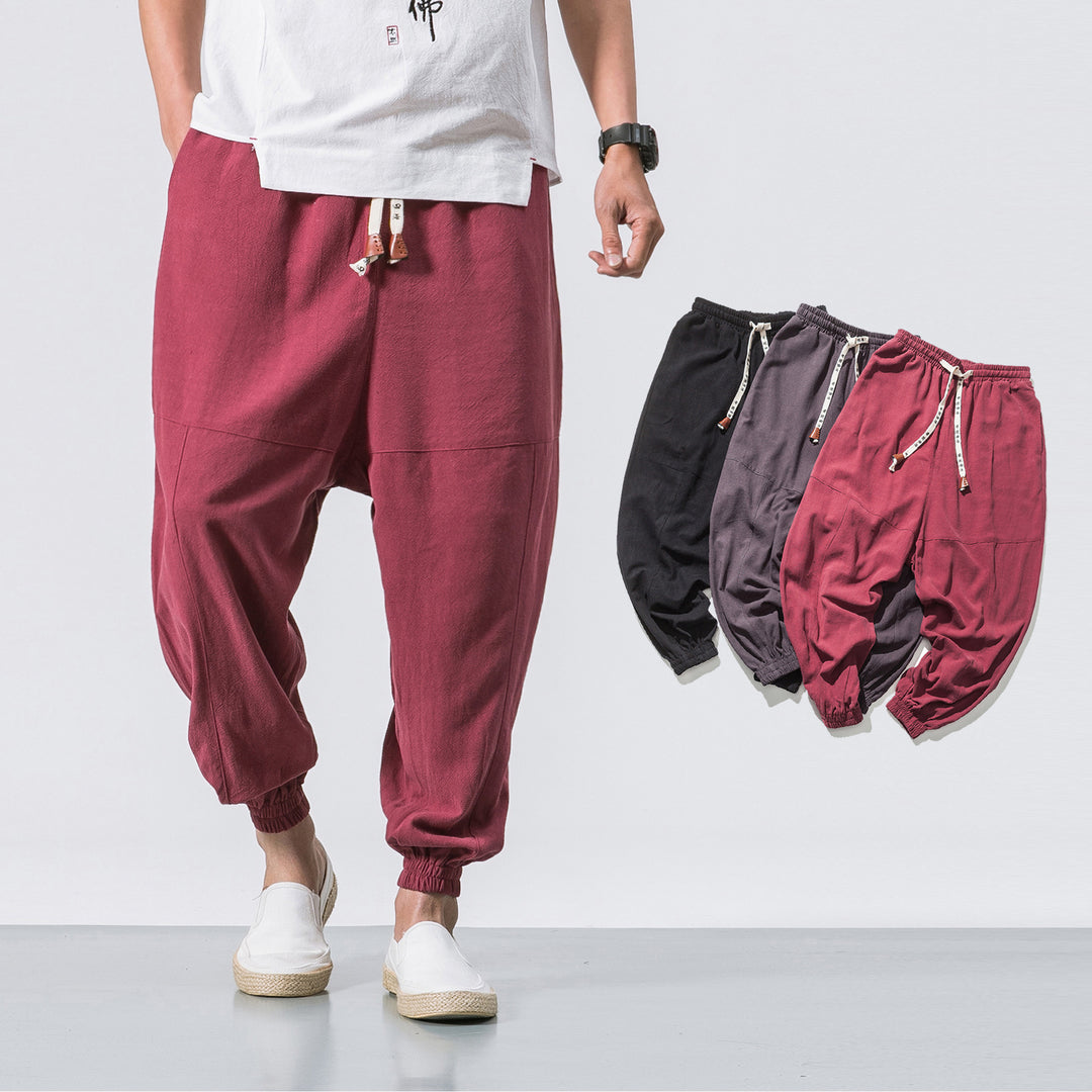 Herren nan relaxed Fit Leinen-Jogger mit Tunnelzug, eingesetzten Knieteilen und elastischen Bündchen Echo Archiv