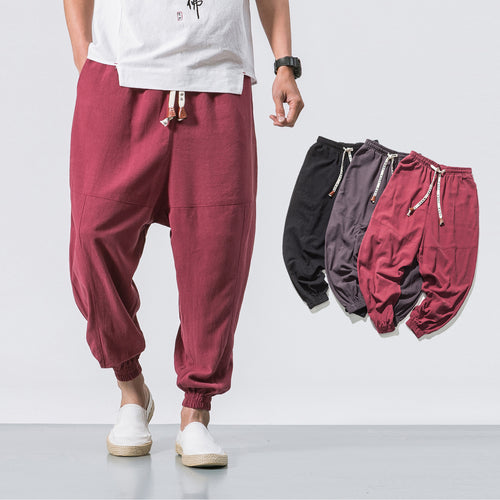 Herren nan relaxed Fit Leinen-Jogger mit Tunnelzug, eingesetzten Knieteilen und elastischen Bündchen Echo Archiv