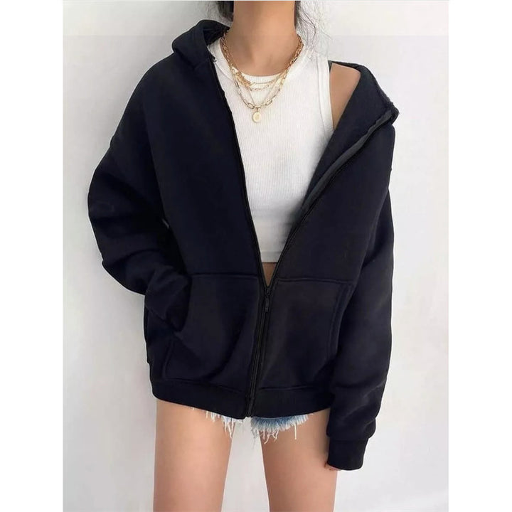 Damen nan oversized Zip-Hoodie mit French-Terry Fleece, Kängurutaschen und verlängerten Ärmelbündchen Echo Archiv