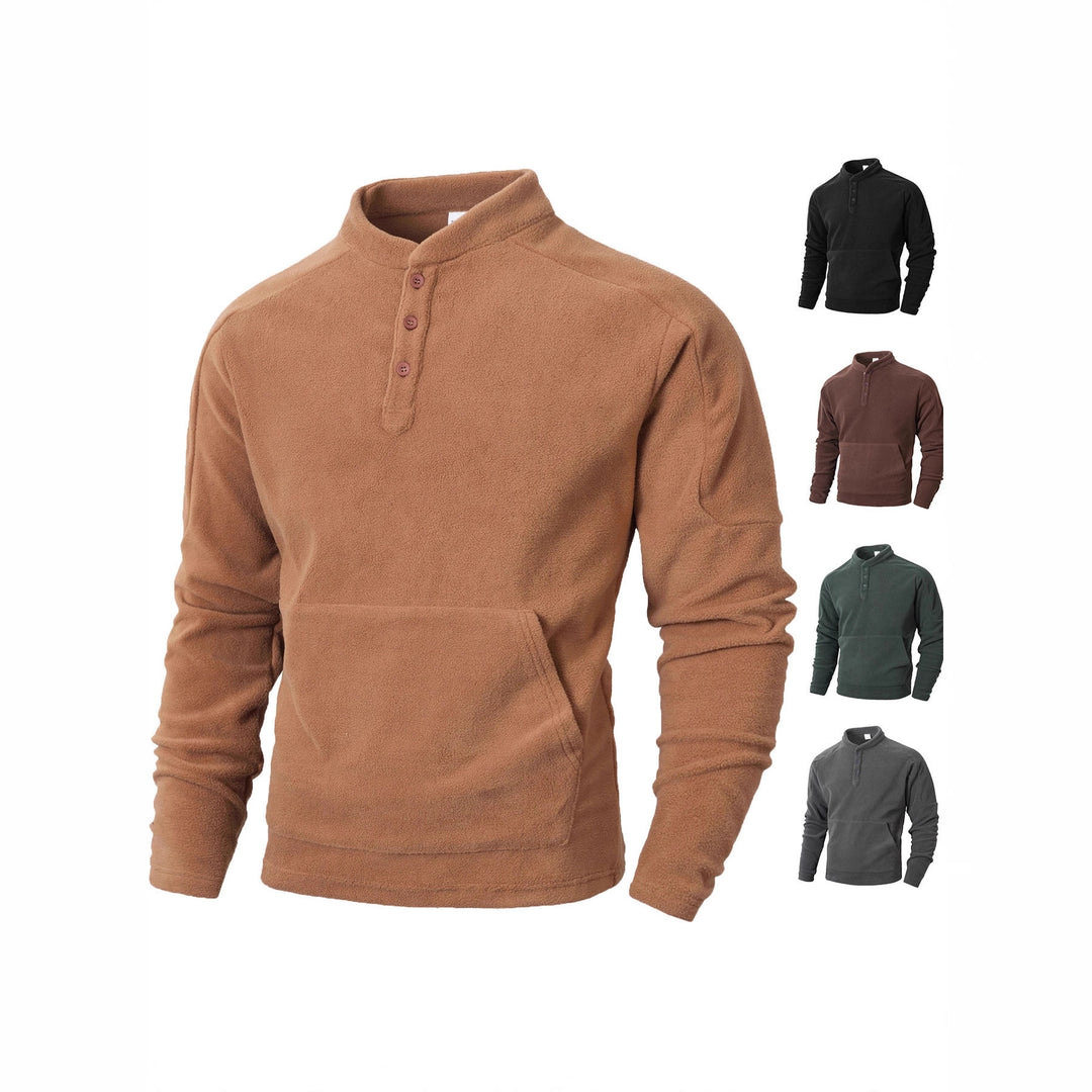 Herren Fleece-Pullover mit modischem Stehkragen und praktischen Knöpfen Echoarchiv