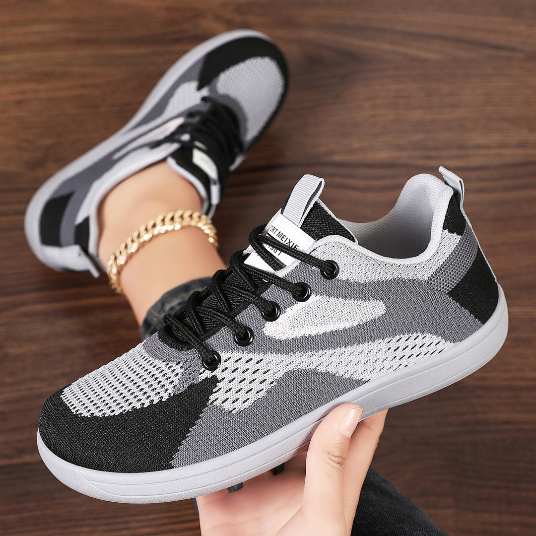 Damen nan leichter atmungsaktiver Strick-Freizeitsneaker mit elastischer Schnürung und stoßdämpfender EVA-Zwischensohle Echo Archiv