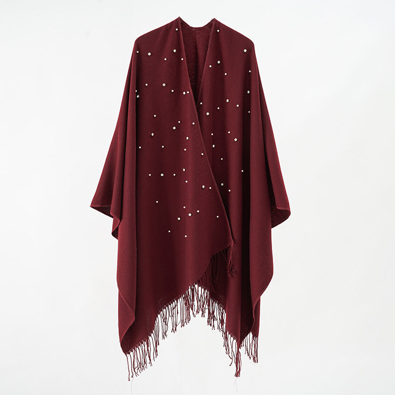 Damen Kaschmiroptik-Überwurfponcho mit Perlenapplikation Echo Archiv