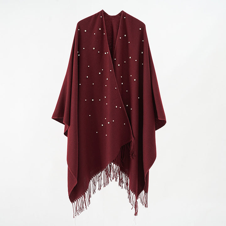 Damen Kaschmiroptik-Überwurfponcho mit Perlenapplikation Echo Archiv