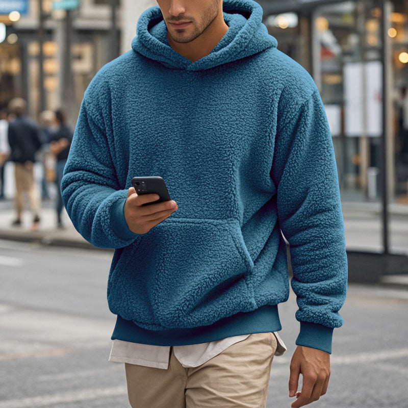 Herren Hoodie aus kuscheligem Teddy-Fleece mit Kängurutasche und breiten Bündchen Echoarchiv